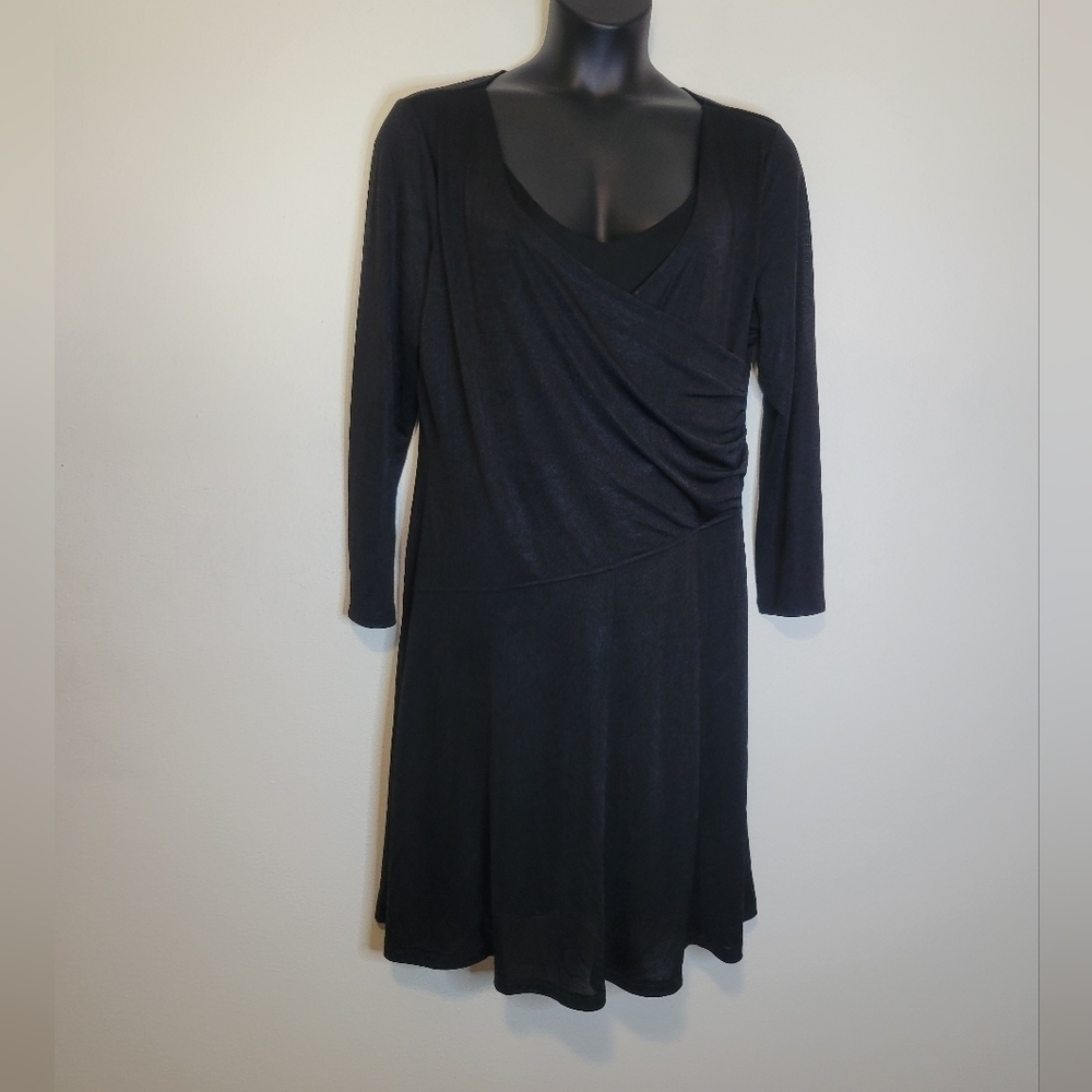 Nic+zoe size xl black stretchy faux wrap dress